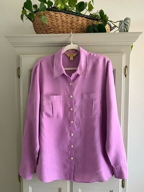 Investments Gold Label Lavender 100% Linen Button Down Blouse - Size 16W